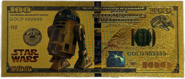 R2-D2 Star Wars $100 Novelty Gold Foil Note – 24K Gold Plated Collectible Bill Heritage Pastime