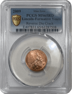 Rare 2009 Formative Years Lincoln Cent Reverse Die Break Error PCGS MS65RD – Certified Mint Error Coin