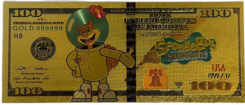 Sandy Cheeks SpongeBob $100 Novelty Gold Foil Note – 24K Gold Plated Collectible Bill Heritage Pastime