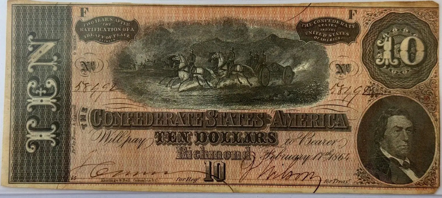 Set Of 4 1864 Confederate States of America $10 Notes – Consecutive Serial Numbers | Civil War Currency Heritage Pastime
