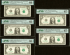 Eight graded $1 Radar serial bills featuring FR# districts and Exceptional Paper Quality labels
