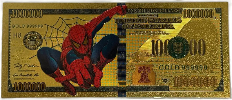 Spider-Man “One Million Dollars” Gold Foil Note – 24K Gold Plated Marvel Collectible Bill Heritage Pastime