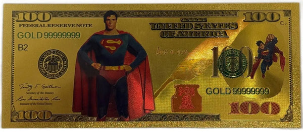 Superman $100 Novelty Gold Foil Note – 24K Gold Plated Collectible Bill Heritage Pastime