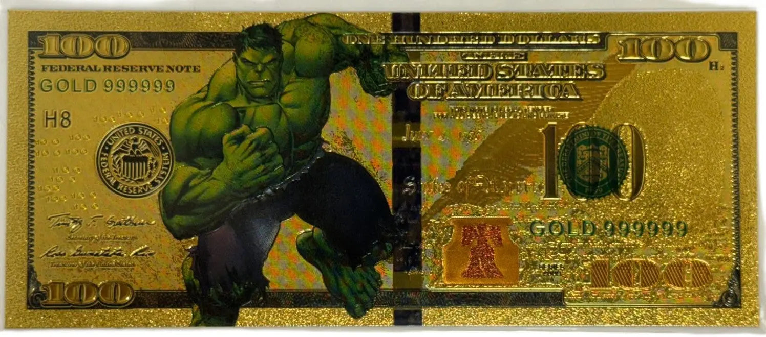 The Hulk $100 Gold Foil Note – 24K Gold Plated Marvel Collectible Novelty Bill Heritage Pastime