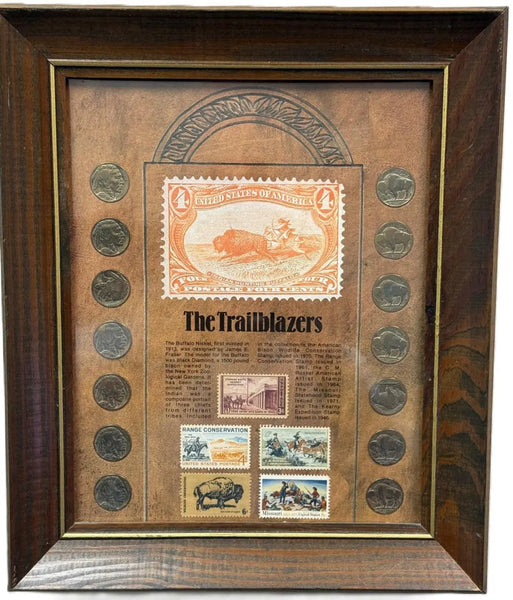 “The Trailblazers” Framed Buffalo Nickel Collection – Historic U.S. Coin & Stamp Display Heritage Pastime