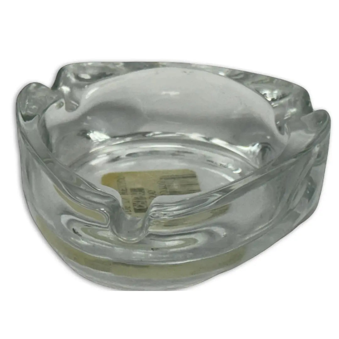 Vintage oval clear glass ashtray, likely from the Mid-Century Modern (MCM) era. Heritage Pastime