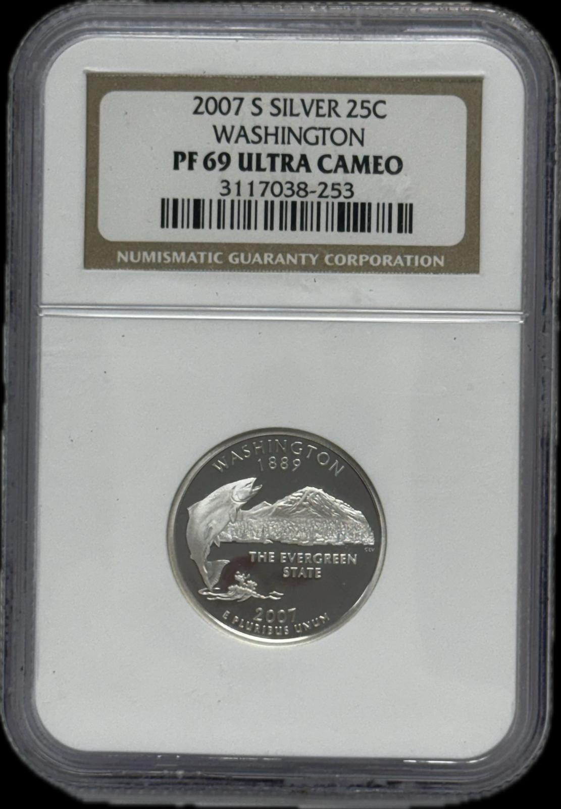 2007-S SILVER 25C WASHINGTON PF69 ULTRA CAMEO