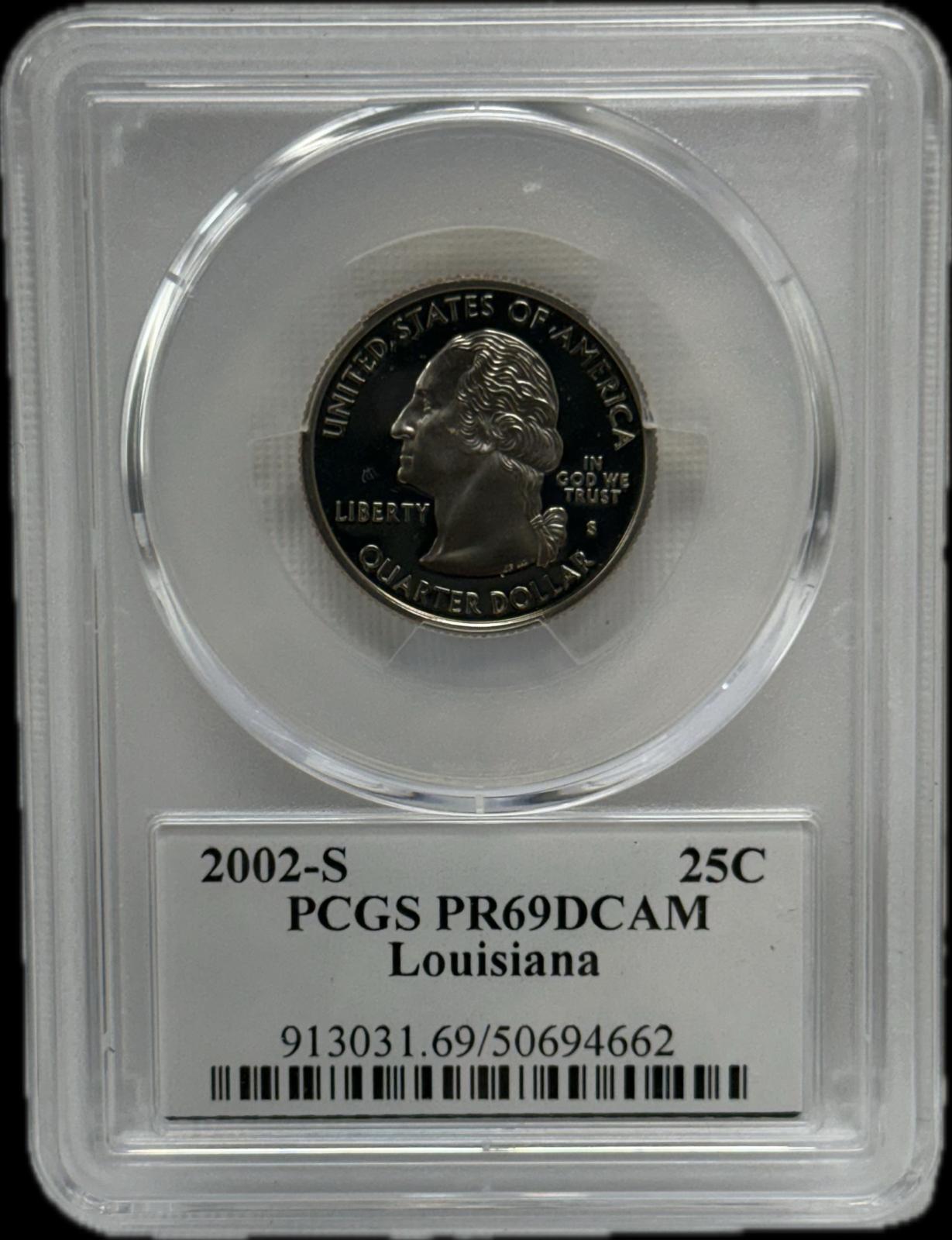 2002-S 25C PCGS PR69 DCAM Louisiana