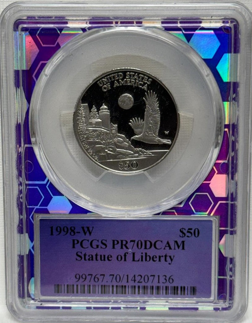 1998-W $50 PCGS PR70 DCAM - Statue of Liberty - Platinum Eagle Coin