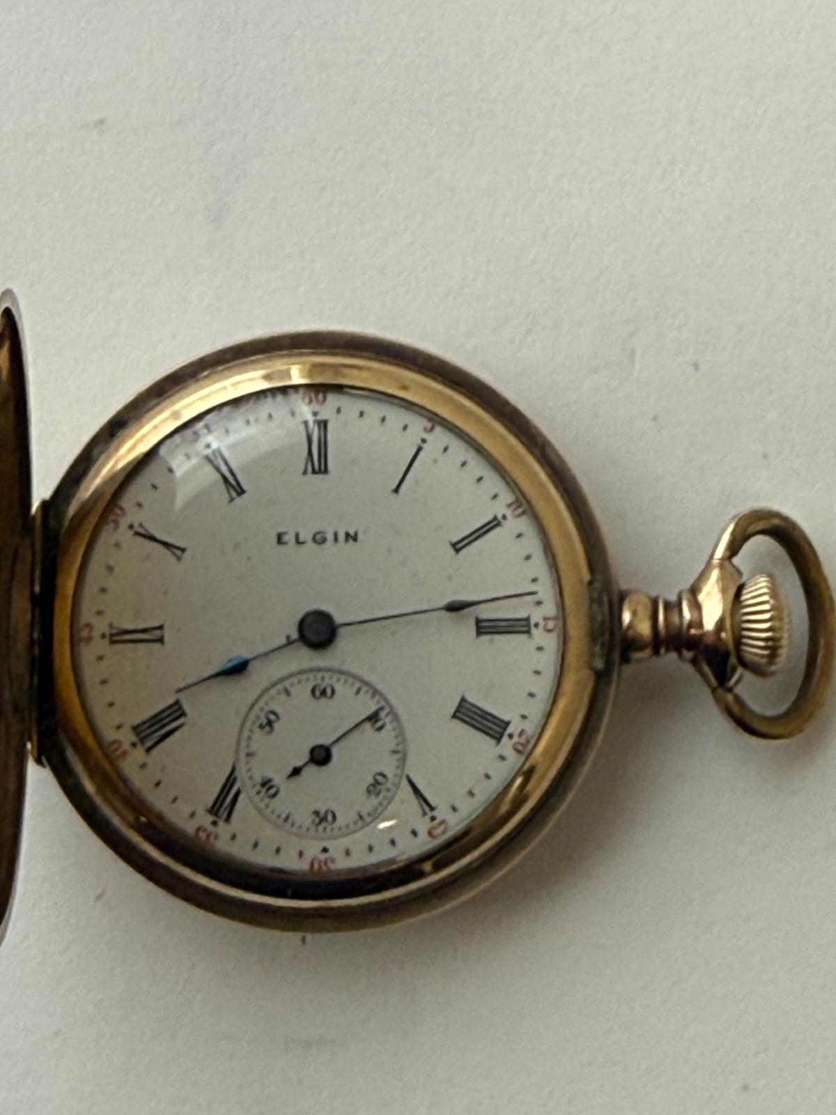 ANTIQUE Gold-Plated Hunter Case Pocket Watch by Elgin National Watch Company – Running – Rare Vintage Timepiece (No Crystal)
