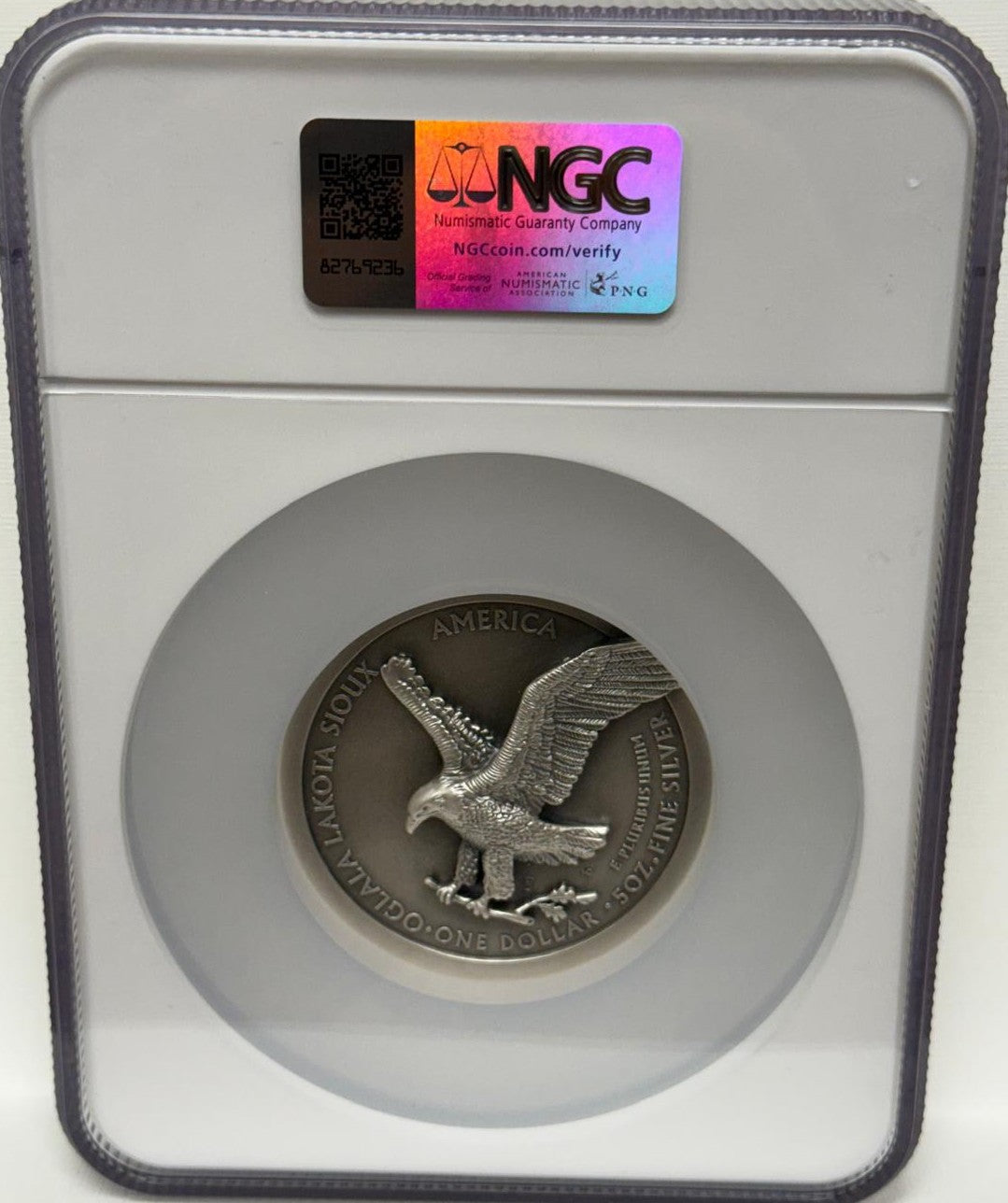 Beyond Relife - First Day of Issue 2025 5oz Type 2 Silver Eagle S$1 Oglala Lakota Sioux Nation #1344/2025 MS70 ANTIQUED