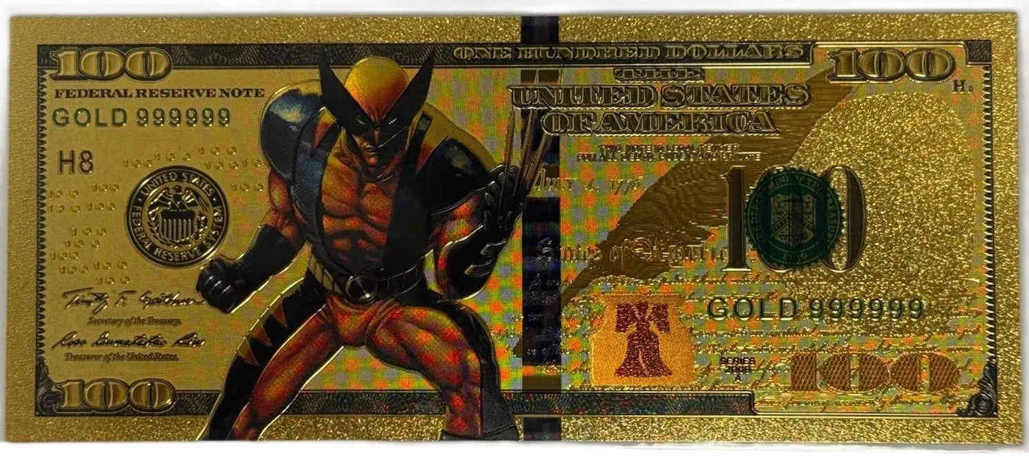 Wolverine Marvel $100 Novelty Gold Foil Note – X-Men Collectible Souvenir Bill (Non-Legal Tender) Heritage Pastime