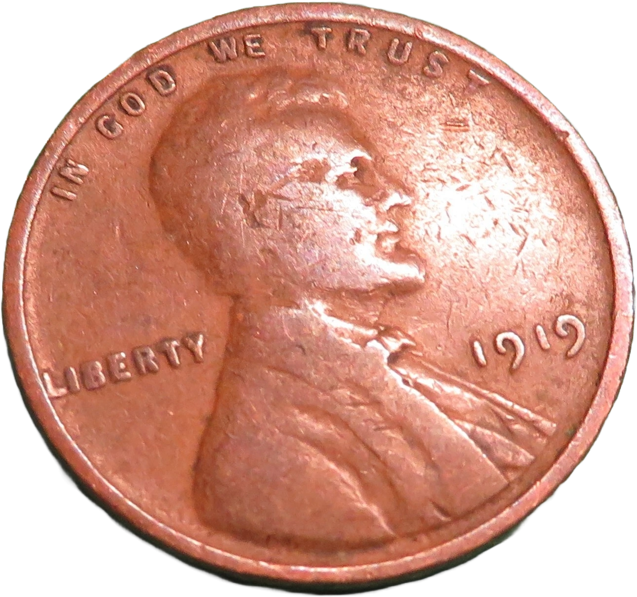 Rare 1919 Wheat Cent U.S. Coin Penny No Mint Mark Currency Coin L Rim Error Circ