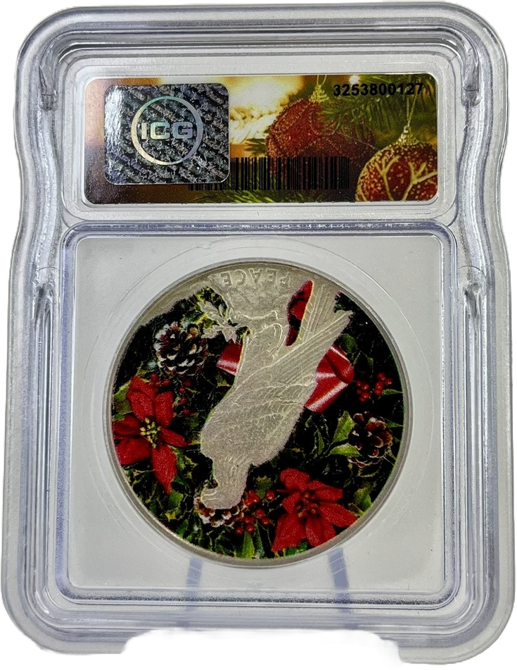 1922 U.S. Peace Silver Dollar Label ICG Genuine Colorized Elf - Christmas - 90% Silver