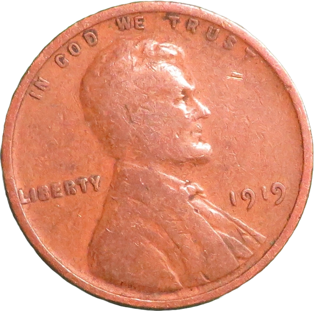 Rare 1919 Wheat Cent U.S. Coin Penny No Mint Mark Currency Coin L Rim Error Circ