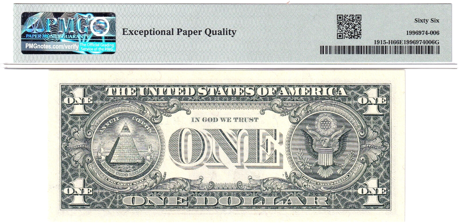 1988-A $1 FRN PMG 66EPQ Fancy NEAR SOLID 6 DIGIT 0/1 BINARY Serial #H11001111D