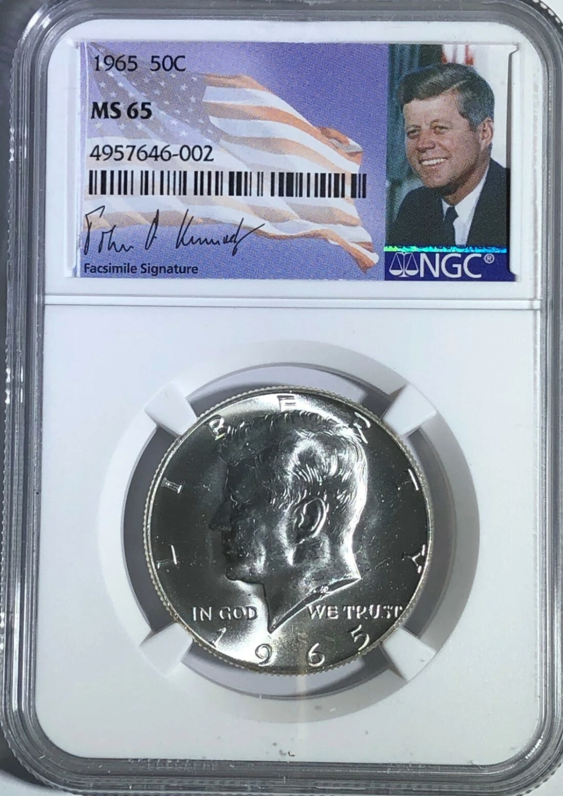 1965 NGC MS65 Silver Kennedy Half Dollar JFK Coin Signature 50c Business Strike