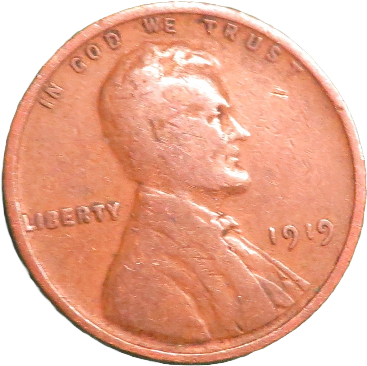 Rare 1919 Wheat Cent U.S. Coin Penny No Mint Mark Currency Coin L Rim Error Circ