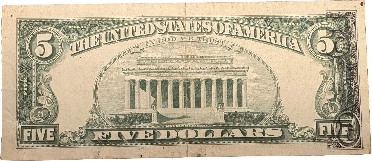 Superb Crisp 1963A $5 note. ERROR! Printing on reverse! RARE!