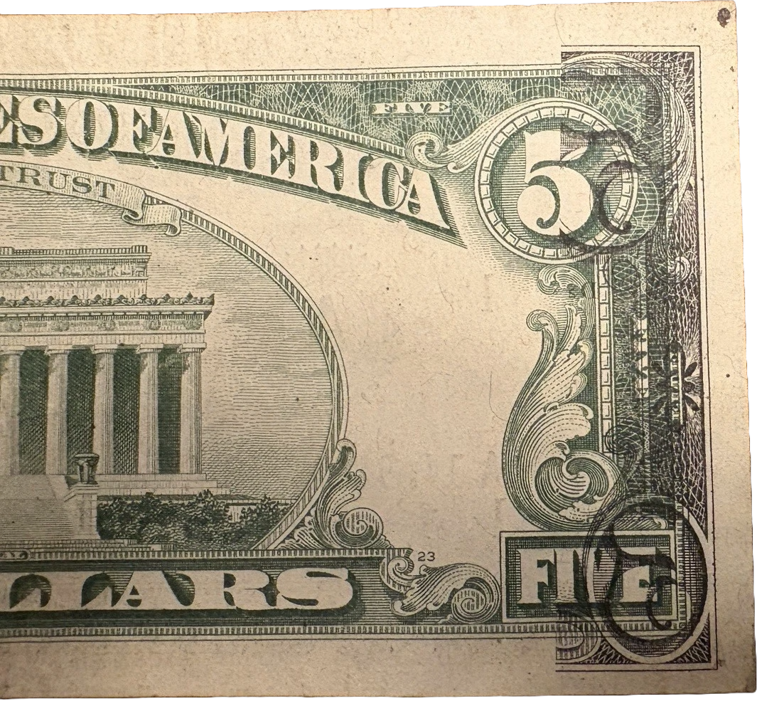 Superb Crisp 1963A $5 note. ERROR! Printing on reverse! RARE!