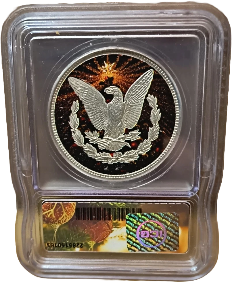 ICG Christmas Label Genuine 1921 U.S. Morgan Silver Dollar Colorized Santa