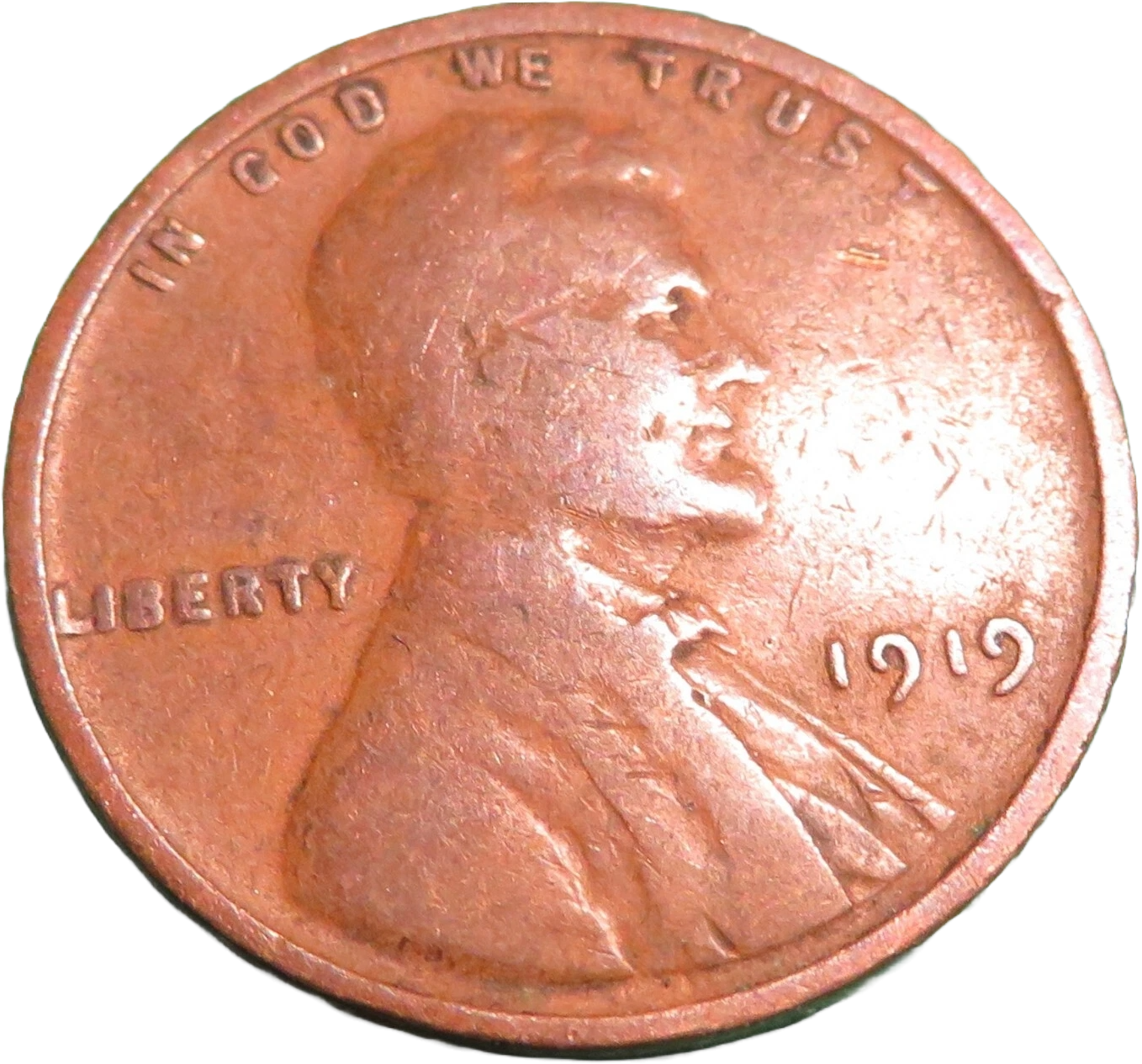Rare 1919 Wheat Cent U.S. Coin Penny No Mint Mark Currency Coin L Rim Error Circ