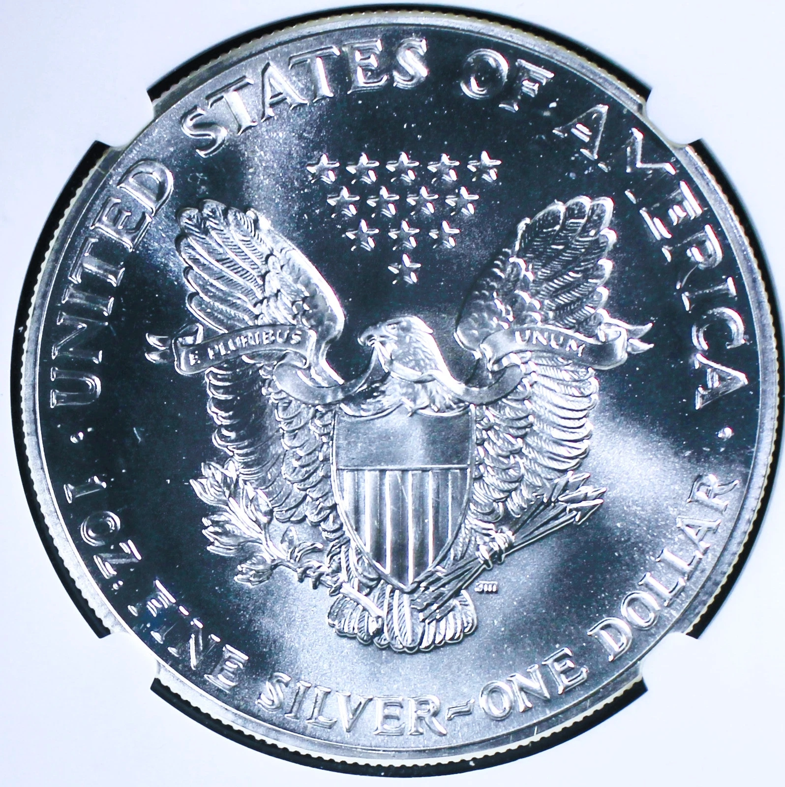 1990 American Silver Eagle - Mint Error Obverse Struck Through - NGC MS-69