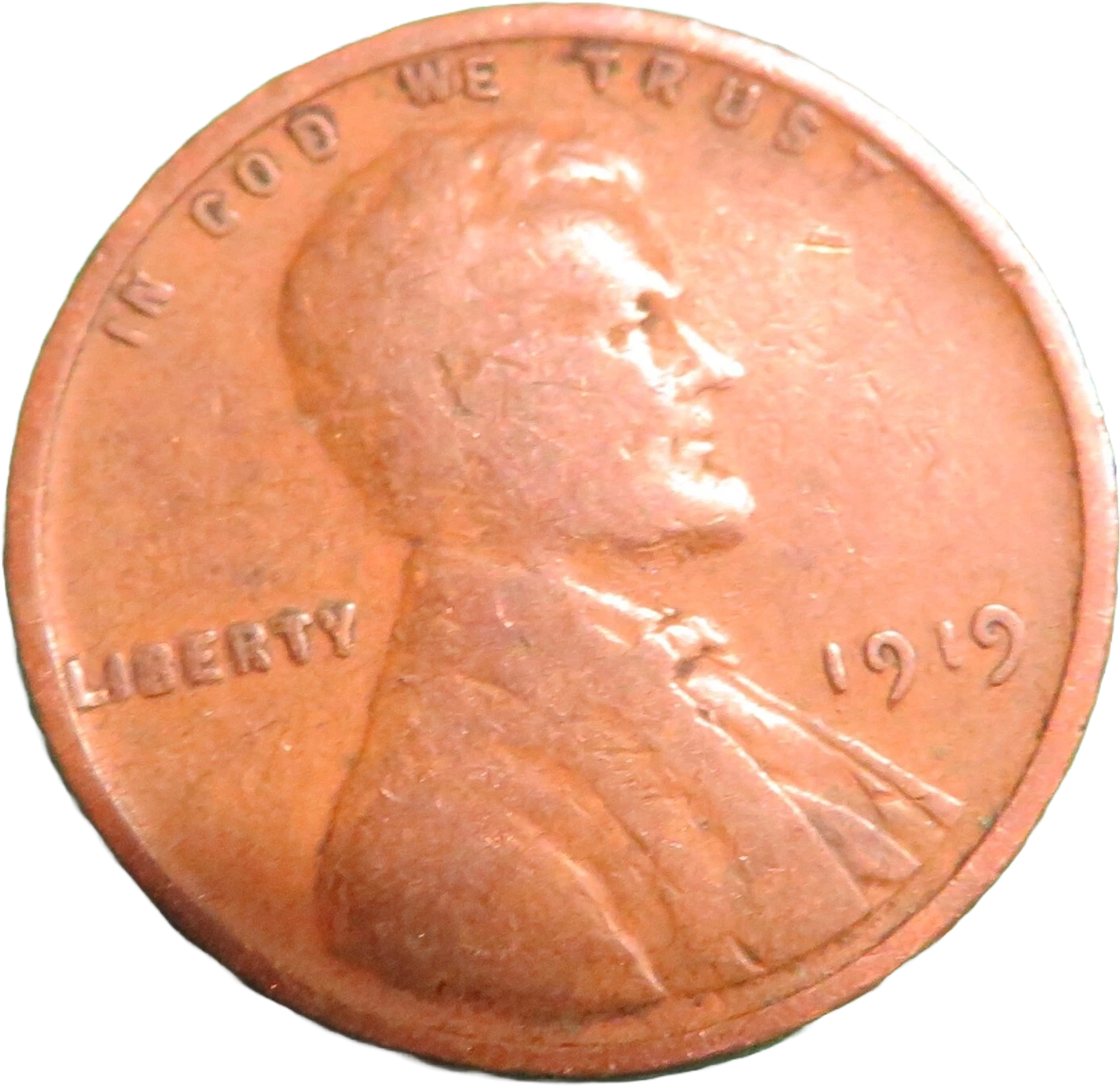 Rare 1919 Wheat Cent U.S. Coin Penny No Mint Mark Currency Coin L Rim Error Circ